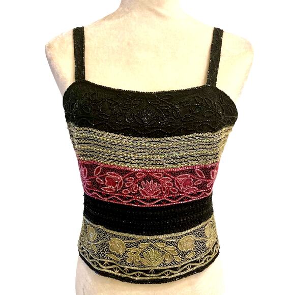 Vintage beaded embroidered silk camisole, Laurence Kazar design evening top - Picture 1 of 10